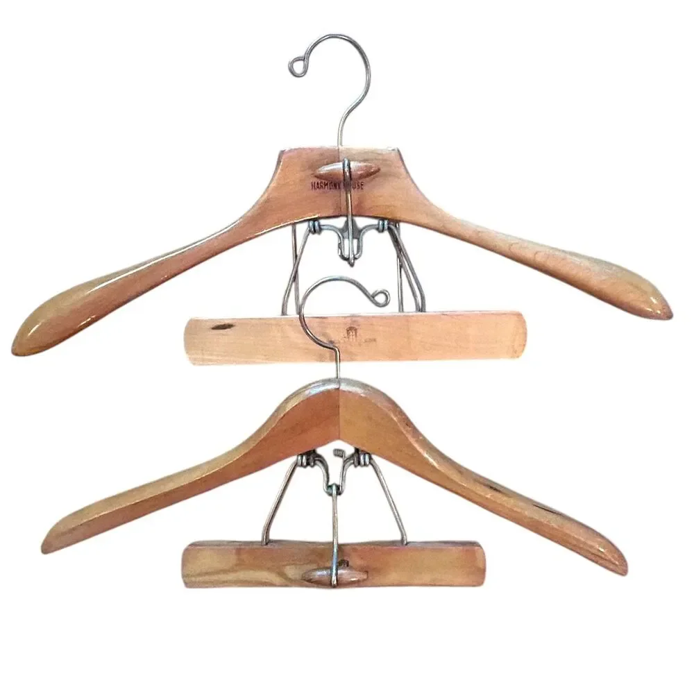 2 Vintage Harmony House Wood Suit Clothes Hangers Clamp Jacket Trousers Skirt
